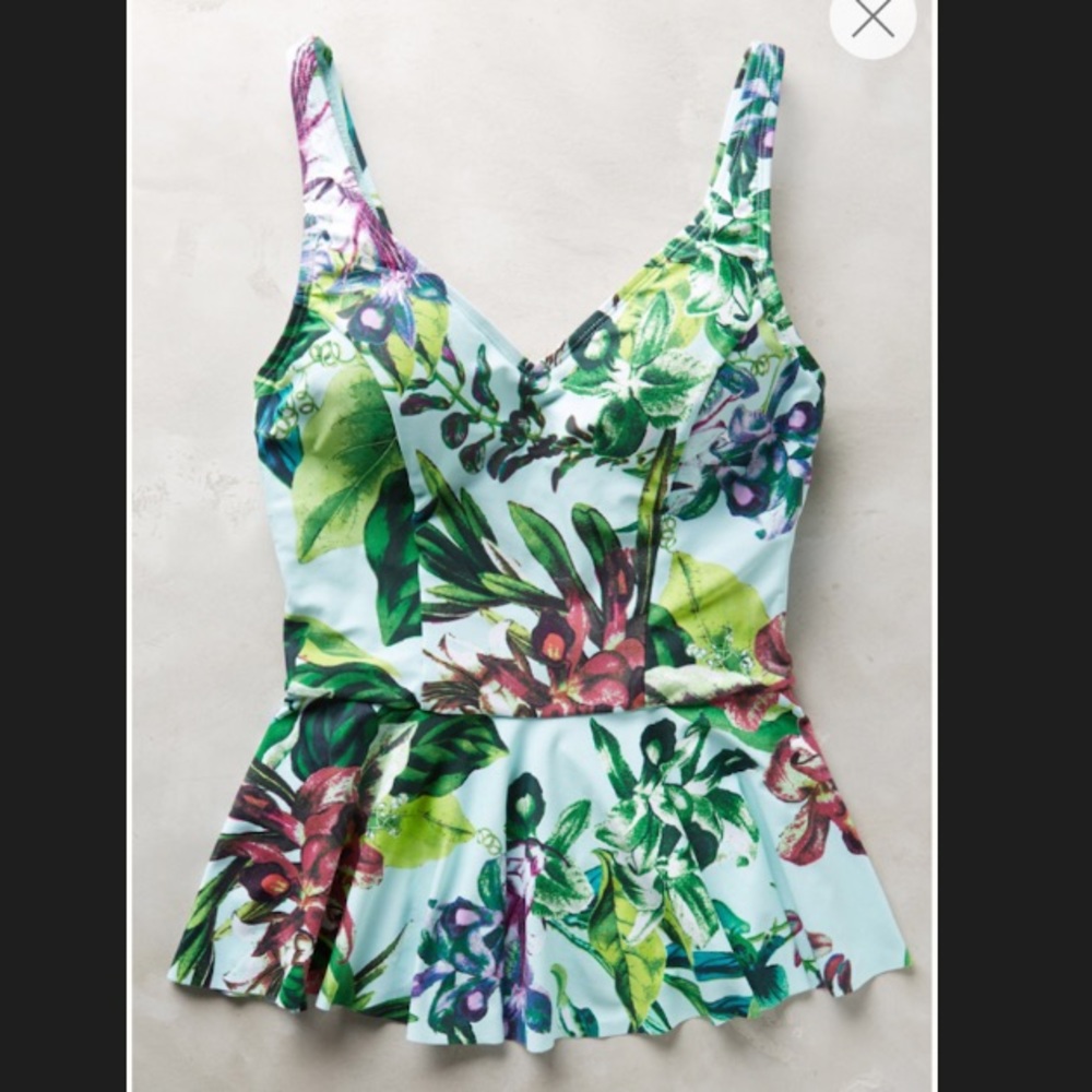 Anthropologie floral peplum swim top